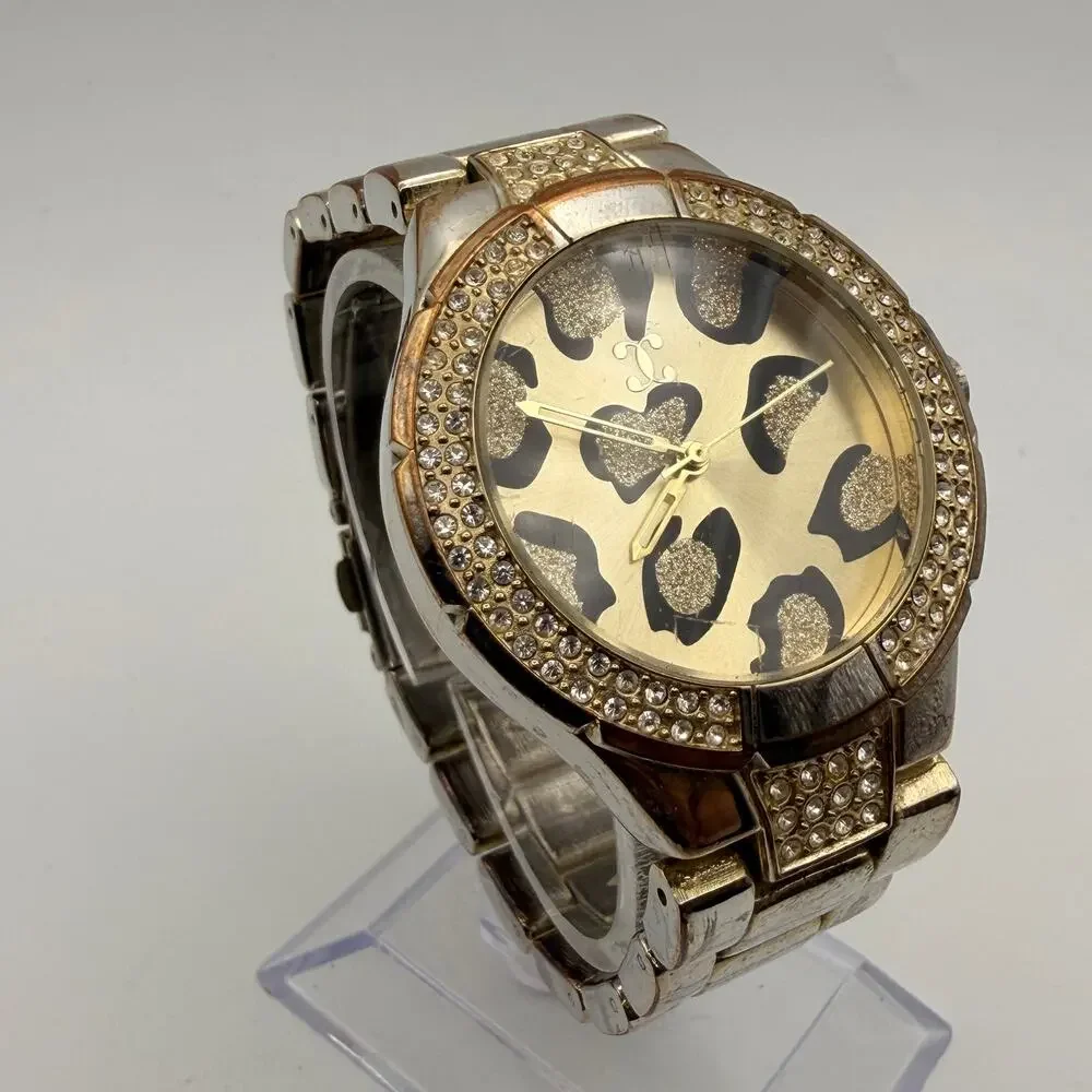 Charming Charlie Gold-Tone Leopard Print Watch with Rhinestone Bezel New Battery
